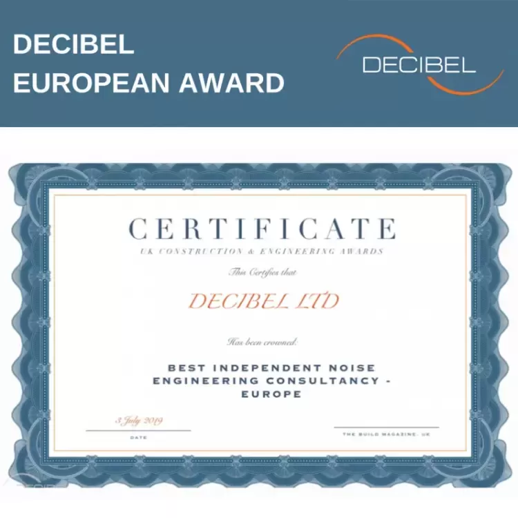DECIBEL jest „NAJLEPSZYM NIEZALEŻNYM DORADZTWEM W ZAKRESIE INŻYNIERII HAŁASU – EUROPA” według „The Build Magazine UK”