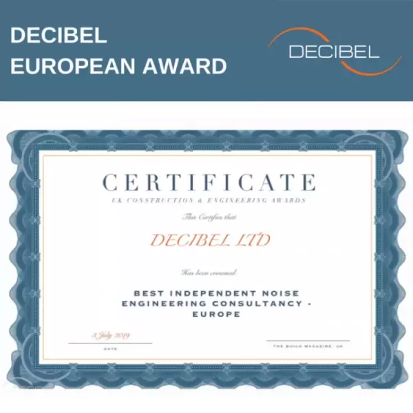 DECIBEL jest „NAJLEPSZYM NIEZALEŻNYM DORADZTWEM W ZAKRESIE INŻYNIERII HAŁASU – EUROPA” według „The Build Magazine UK”