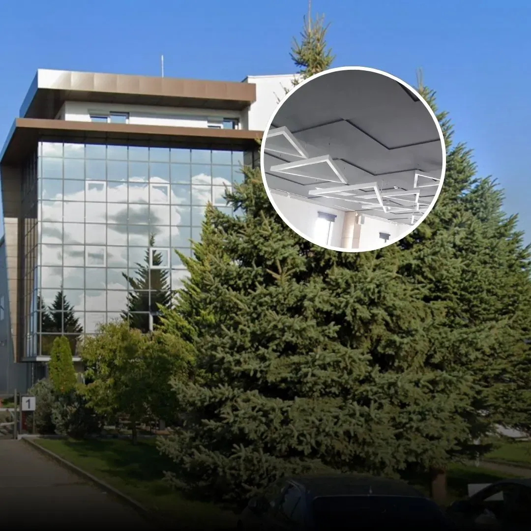 Akustyczne wykończenie sufitu dla kawiarni Inkofoods